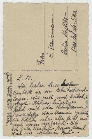 Ansichtspostkarte von Vera Hausmann an Elfriede Hausmann. [Boock b. Löcknitz]