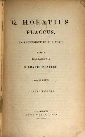 Q. Horatius Flaccus : ex recensione et cum notis. 1