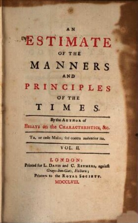 An Estimate Of The Manners And Principles Of The Times. 2