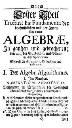 I. Der Algebr. Algorithmus
