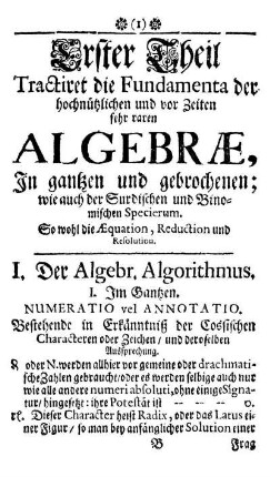 I. Der Algebr. Algorithmus