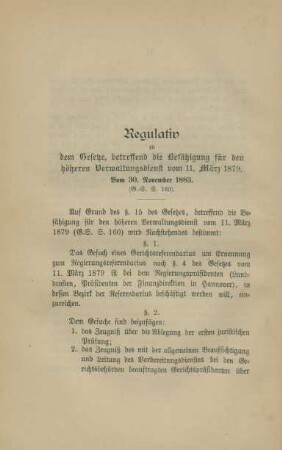 II. Regulativ zu dem Gesetze, betreffend ...