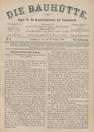 No 2. Frankfurt a. M., den 10. Januar 1920. 63. Jahrgang.