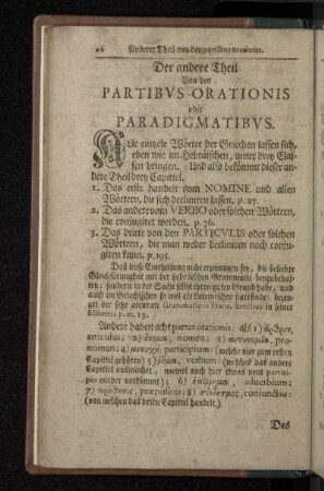 Der andere Theil Von den Partibvs Orationis oder Paradigmatibvs.