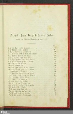 Alphabetisches Verzeichniß der Lieder : nach den Anfangsbuchstaben geordnet