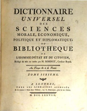 Dictionnaire Universel Des Sciences Morale, Économique, Politique Et Diplomatique, Ou Bibliothèque De L'Homme-D'État Et Du Citoyen, 6. AR - AV