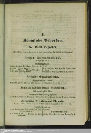 I. Behördenverzeichnis : Königliche Behörden