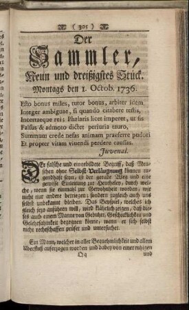 Neun und dreißigstes Stück. Montags den 1. Octob. 1736.