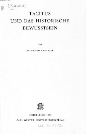 Tacitus und das historische Bewusstsein