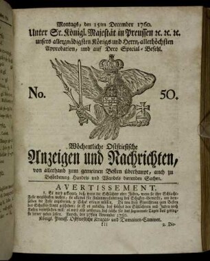 No. 50. Montags, den 15ten December 1760.