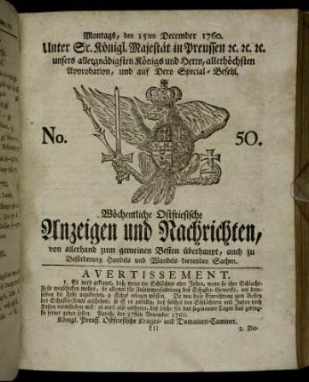No. 50. Montags, den 15ten December 1760.