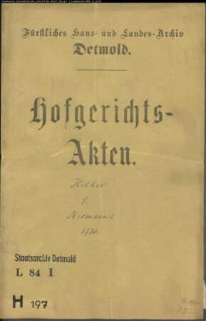 Hilker, Joh. Tönies zu Greste gegen Bernd Christoph Niemann zu Währentrup - Schuldforderung