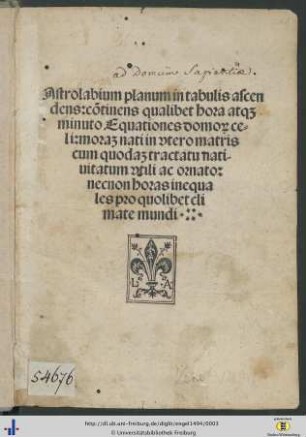 Besitzvermerk des Freiburger Collegium Sapientiae.