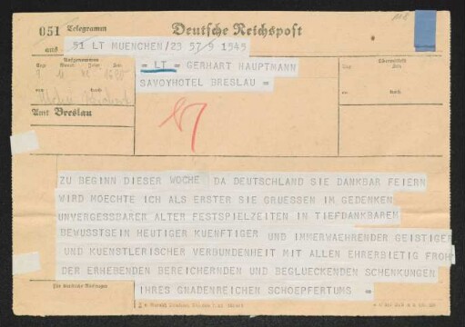 Brief von Rudolf K. Goldschmit-Jentner an Gerhart Hauptmann