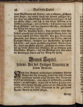 Drittes Capitel. Lebens-Art des Heiligen Vincentii in seinem Apostolat.