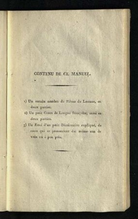 Contenu De Ce Manuel [Inhaltsangabe]