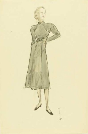 Frau in grauem Kleid