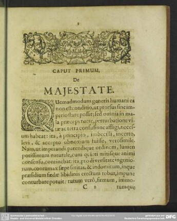 Caput Primum. De Maiestate