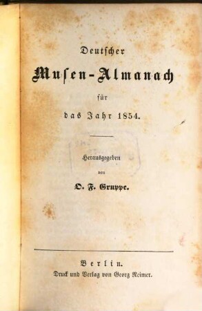 Deutscher Musen-Almanach : für d. Jahr .... 1854, 1854