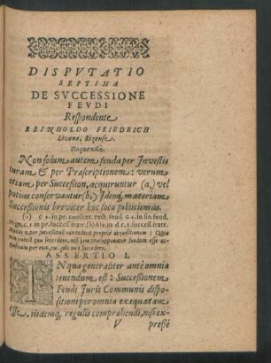 Disputatio Septima De Successione Feudi