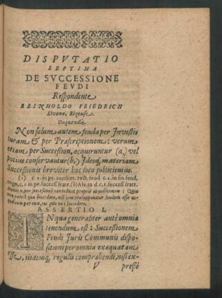 Disputatio Septima De Successione Feudi