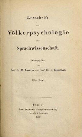 Zeitschrift für Völkerpsychologie und Sprachwissenschaft. 11, 11. 1880