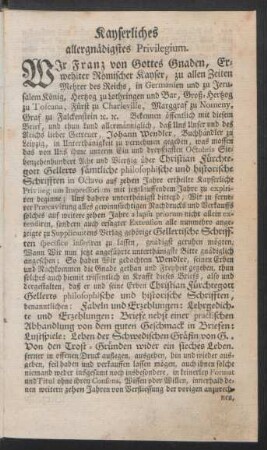 Kayserliches allergnädigstes Privilegium