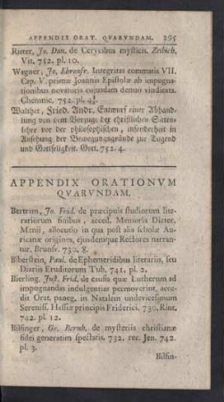 Appendix Orationum Quarundam