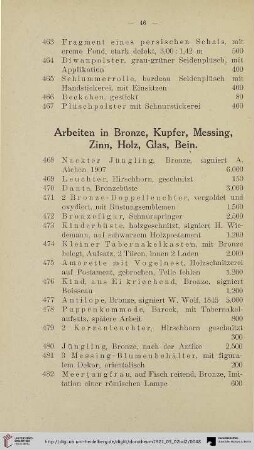 Arbeiten in Bronze, Kupfer, Messing, Zinn, Holz, Glas, Bein (Nr. 468-497)