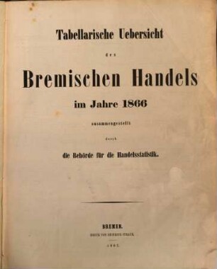 Tabellarische Übersicht des bremischen Handels : im Jahre .... 1866