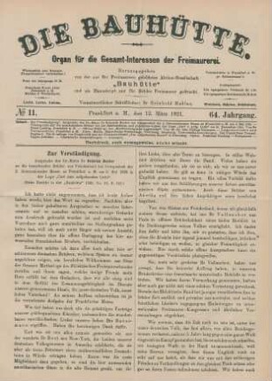 No 11. Frankfurt a. M., den 12. März 1921. 64. Jahrgang.