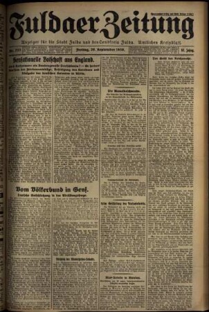 Erste Ausgabe vom Freitag, den 26. September 1930.