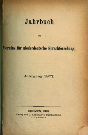 Jahrbuch des Vereins für Niederdeutsche Sprachforschung. 3. 1877. - 1878