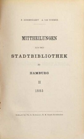 Mitteilungen aus der Stadtbibliothek in Hamburg. 2. 1885