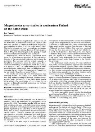Magnetometer array studies on southeasern Finland on the Baltic shield
