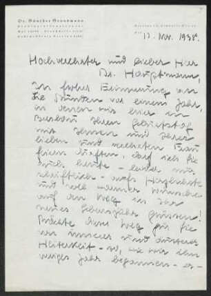 Brief von Elfriede Grundmann an Gerhart Hauptmann