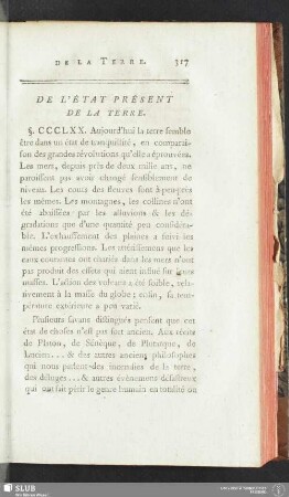 De l'état présent de la terre