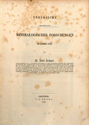 Übersicht der Resultate mineralogischer Forschungen : in d. Jahren .... 1854