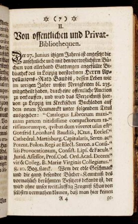 II. Von offentlichen und Privat-Bibliothequen.