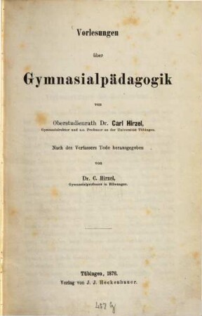 Vorlesungen über Gymnasialpädagogik