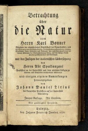 Betrachtung über die Natur : Mit Kupfern