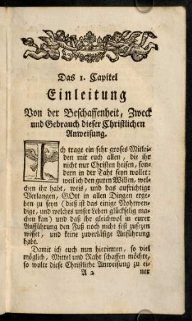 3-76, Das 1. Capitel. Einleitung. Von der Beschaffenheit, Zweck und Gebrauch dieser Christlichen Anweisung.