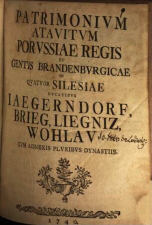 Patrimonium Atavitum Porussiae regis et gentis Brandenburgicae in quatuor Silesiae ducatibus, Jaegendorf, Brieg, Liegnitz, Wohlau