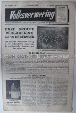 Wochenzeitung der belgischen Nationalsozialisten "Volksverwering"