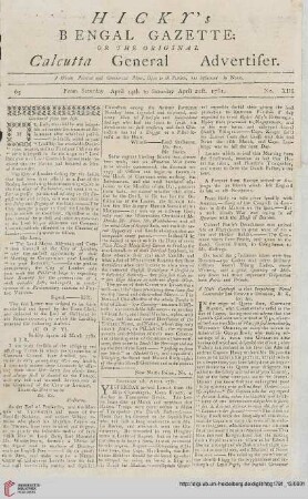 13: Hicky's Bengal gazette, or The original Calcutta general advertiser