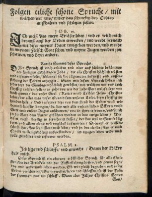 Folgen etliche schone Spruche/ mit welchen wir uns/ wider das schrecken des Todtes auffhalten und schützen sollen.