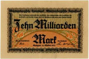 Geldschein, 10 Milliarden Mark, 15.10.1923