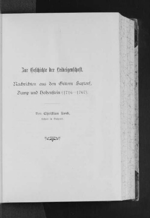 Zur Geschichte der Leibeigenschaft : Nachrichten aus den Gütern Sartorf, Damp und Hohenstein (1716-1767)