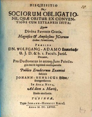 Disquisitio de sociorum obligatione, qua oritur ex conventione cum extraneis inita