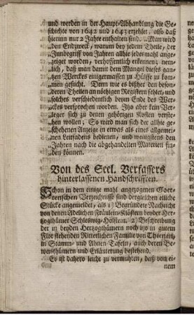 Von des Seel. Verfassers hinterlassenen Handschriften